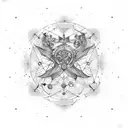 An elegant design featuring a cancer constellation and an aquarius constellation merging together with musical elements tattoo design idea