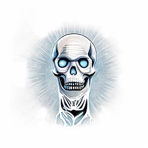 skeleton holding the eye of Sauron from lord of the rings between its thumb and pointer finger  tattoo design idea