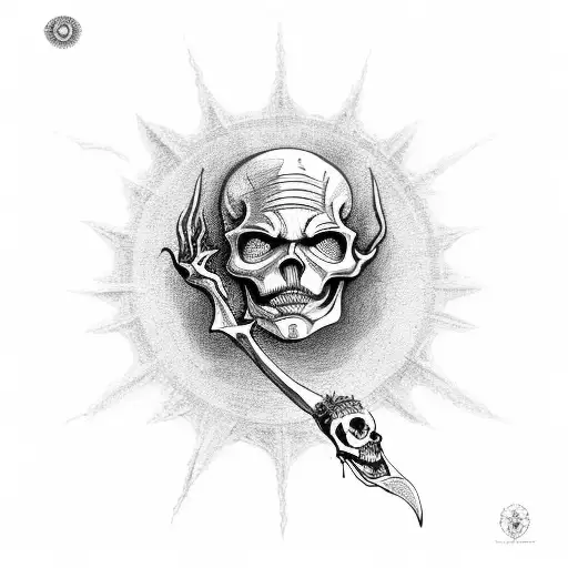 skeleton holding the eye of Sauron from lord of the rings between its thumb and pointer finger  tattoo design idea