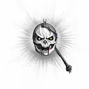 skeleton holding the eye of Sauron from lord of the rings between its thumb and pointer finger  tattoo design idea