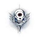 skeleton holding the eye of Sauron from lord of the rings between its thumb and pointer finger  tattoo design idea