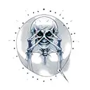 skeleton holding the eye of Sauron from lord of the rings between its thumb and pointer finger  tattoo design idea