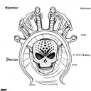 skeleton holding the eye of Sauron from lord of the rings between its thumb and pointer finger  tattoo design idea
