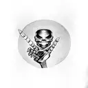 skeleton holding the eye of Sauron from lord of the rings between its thumb and pointer finger  tattoo design idea