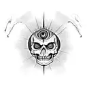 skeleton holding the eye of Sauron from lord of the rings between its thumb and pointer finger  tattoo design idea