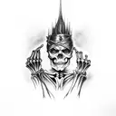 skeleton holding the eye of Sauron from lord of the rings between its thumb and pointer finger  tattoo design idea
