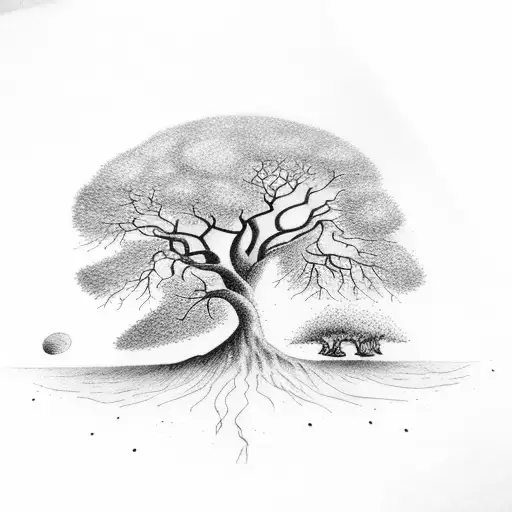 shaded tree and lake  tattoo design idea