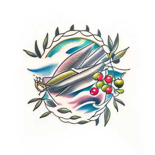 Olive Branch with olive including red ink tattoo design idea