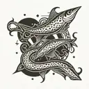 A geometric pattern of fishing hooks and waves, representing the client's love for fishing and their late father's influence tattoo design idea