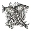 A geometric pattern of fishing hooks and waves, representing the client's love for fishing and their late father's influence tattoo design idea