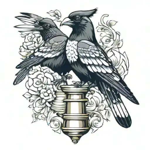 3-headed magpie holding trophies tattoo design idea