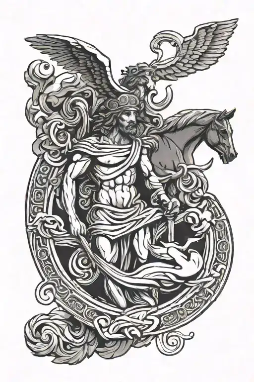 simple tattoo in Greek style with gods Olympus tattoo design idea