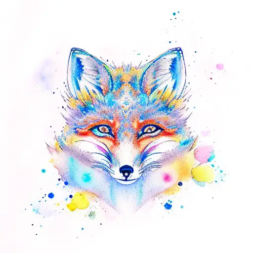 A watercolor fox with intricate floral patterns as its fur tattoo design idea