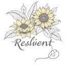 Picture a delicate script font spelling out the word "resilient" beside a broken heart, with vibrant sunflowers emerging tattoo design idea