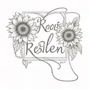 Picture a delicate script font spelling out the word "resilient" beside a broken heart, with vibrant sunflowers emerging tattoo design idea