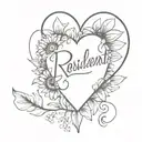  "resilient" in cursive written outside a broken heart, with vibrant sunflowers emerging from it tattoo design idea