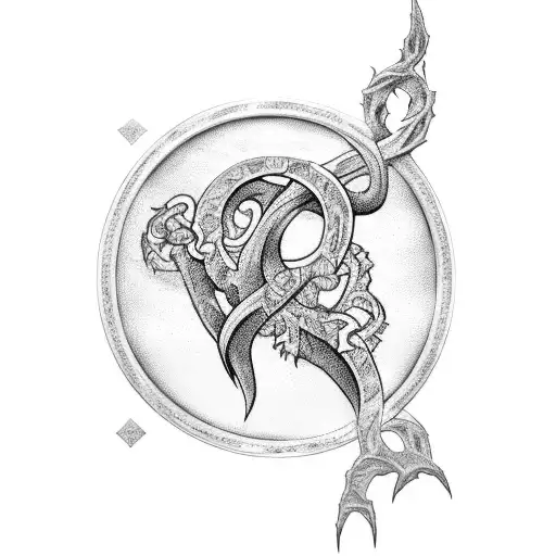 A wand with intricate Harry Potter symbols entwined around it tattoo design idea