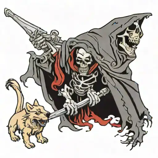 Grim Reaper holing 3 wolf's tattoo design idea