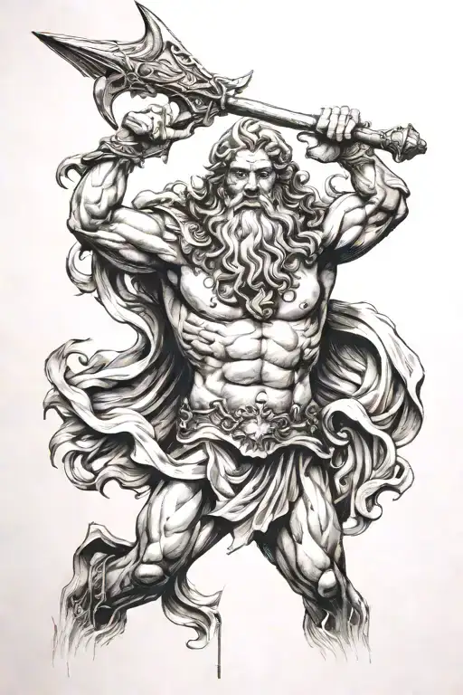 poseidon holding the trident tattoo design idea