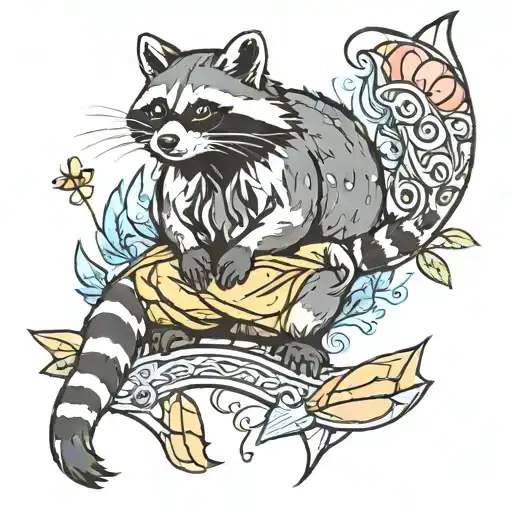 raccoon and catfish tattoo design idea