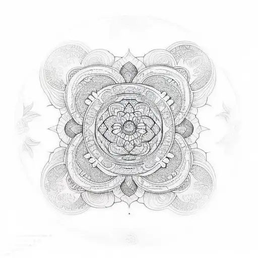 /imagine blackwork style tattoo design of a large-scale mandala design that incorporates intricate patterns and geometri tattoo design idea