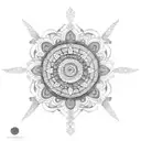 /imagine blackwork style tattoo design of a large-scale mandala design that incorporates intricate patterns and geometri tattoo design idea