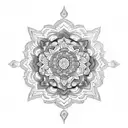 /imagine blackwork style tattoo design of a large-scale mandala design that incorporates intricate patterns and geometri tattoo design idea