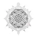 /imagine blackwork style tattoo design of a large-scale mandala design that incorporates intricate patterns and geometri tattoo design idea
