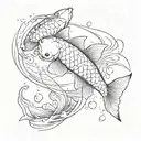 Create a tattoo of a koi fish practicing kungfu moves underwater surrounded by comic book style sound effects tattoo design idea