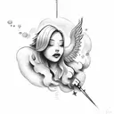 Clouds with falling angel tattoo design idea