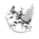 Clouds with falling angel tattoo design idea