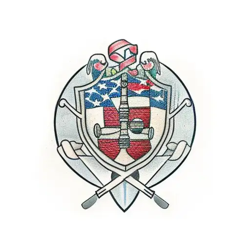 family crest with golf, guitar, piano, screenplay, computer tattoo design idea