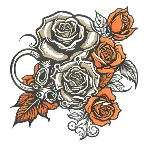 brass knuckles roses wrapped tattoo design idea