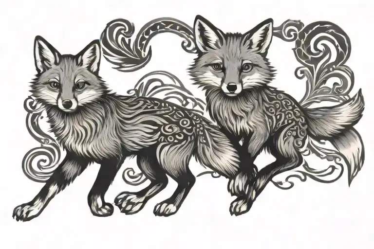 Sami and small Fox running tattoo design idea