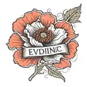 make me a poppy tattoo with the color red and the word evidence in japanese. this tattoo is spread over 2 c tattoo design idea