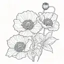 poppy tattoo with the color red and the word evidence in Japanese. this tattoo is spread over 2 bodies tattoo design idea