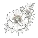 poppy tattoo with the color red and the word evidence in Japanese. this tattoo is spread over 2 bodies tattoo design idea