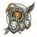 ram, hawk, lion tattoo design idea
