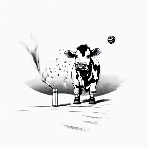 A fineline  tattoo of a cow playing cricket together tattoo design idea
