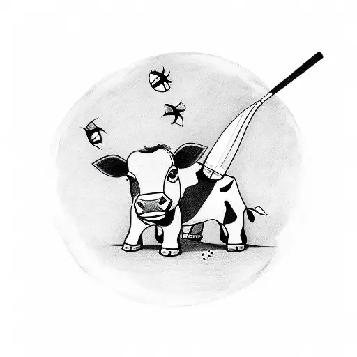 A geometric  tattoo of a cow playing cricket together tattoo design idea