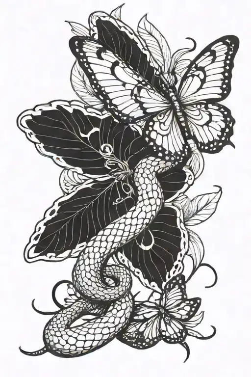 snake eating a butterfly  tattoo design idea