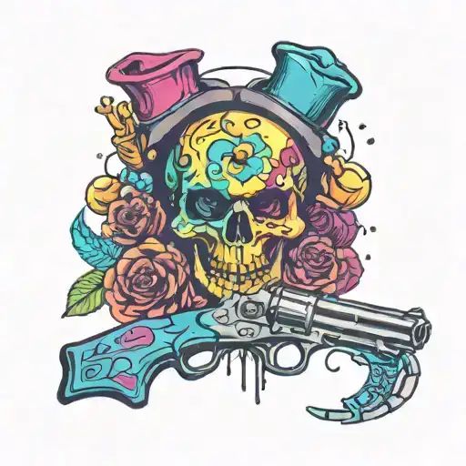 skulls gun tattoo design idea