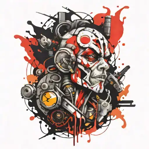 cartoon character tattoo sketch, bright in splashes of paint tattoo design idea