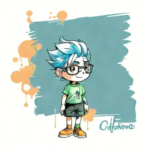 cartoon character tattoo sketch, bright in splashes of paint tattoo design idea