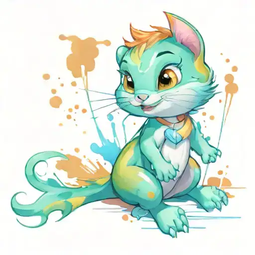 cartoon character tattoo sketch, bright in splashes of paint tattoo design idea