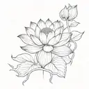 Sketch of a lotus flower with roots reaching deep into the ground, symbolizing inner strength and grounding tattoo design idea