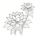 Sketch of a lotus flower with roots reaching deep into the ground, symbolizing inner strength and grounding tattoo design idea