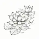 Sketch of a lotus flower with roots reaching deep into the ground, symbolizing inner strength and grounding tattoo design idea