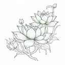 Sketch of a lotus flower with roots reaching deep into the ground, symbolizing inner strength and grounding tattoo design idea