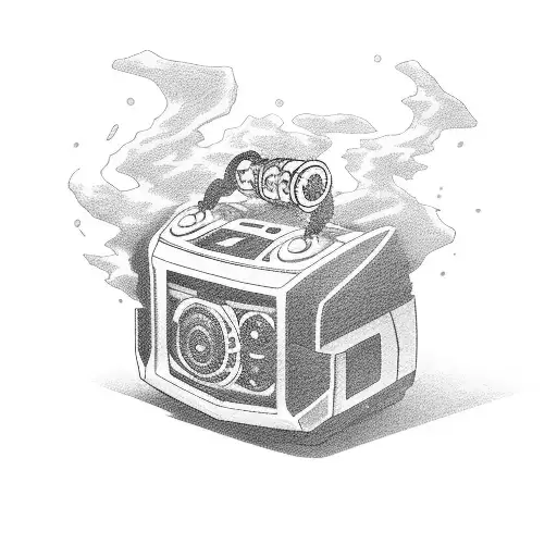 A tattoo of Naruto holding a boombox with soundwaves coming out of it tattoo design idea